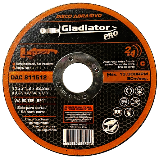 [GLA811512] DISCO CORTE T41 4 1/2 X 3/64 X 7/8 ACERO INOXIDABLE  D811512