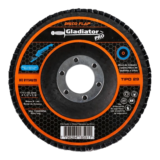 [GLA811540] DISCO LAMINADO 4 1/2" G 40 ZIRCONIA (DFZ811540/29) GLADIATOR