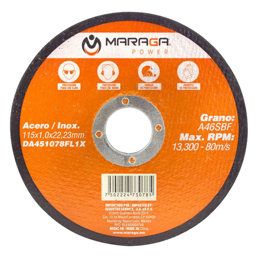 [MAR451078] DISCO DE CORTE 4-1/2" X 1MM X 7/8" P/METAL (1X)