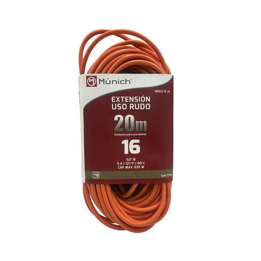 [MUIER-20] EXTENSION ELECTRICA USO RUDO 20M, PARA 3 CLAVIJAS NARANJA