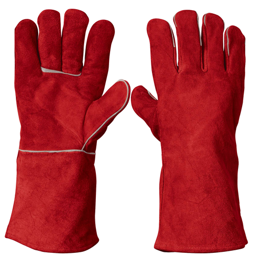 [PROGALK] GUANTE DE CARNAZA AFELPADO LARGO HILO KEVLAR ROJO