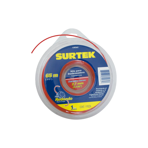 [SUR130265] NYLON P/DESBROZADORA DOBLE BLISTER 2.7MMX65MT (ROJO)