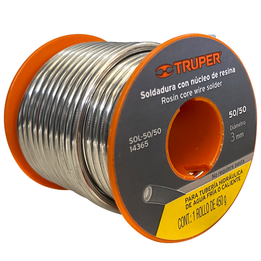 [TRUSOL-50-50] SOLDADURA ESTAÑO 3MM CON FUNDENTE PARA TUBUBERIA HIDRAULICA (14365)