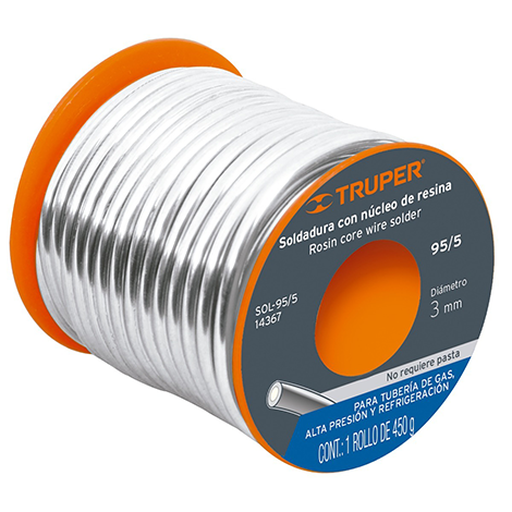 [TRUSOL-95-5] SOLDADURA ESTAÑO 3 MM C/FUNDENTE P/TUBERIA DE GAS (14367)