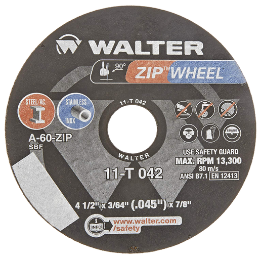 [WAL11T042]  DISCO CORTE T41 4 1/2 X 3/64 X 7/8 ACERO INOXIDABLE  ZIPCUT