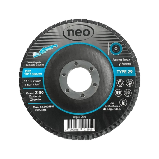 [NEO11580] DISCO LAMINADO 4-1/2" X 7/8" G°80 ZIRCONIO.